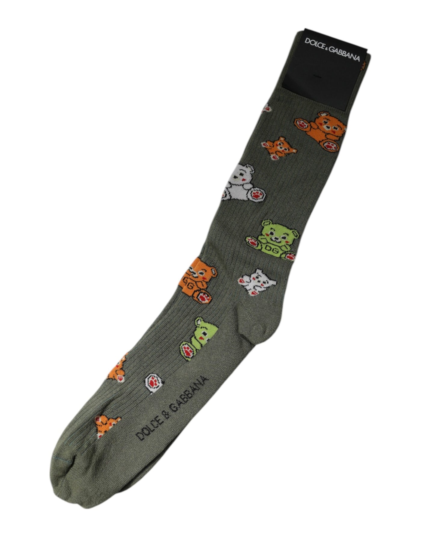 Chaussettes mi-mollet imprimées DG Bear en nylon vert Dolce &amp; Gabbana