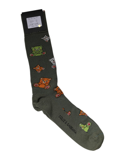 Chaussettes mi-mollet imprimées DG Bear en nylon vert Dolce &amp; Gabbana