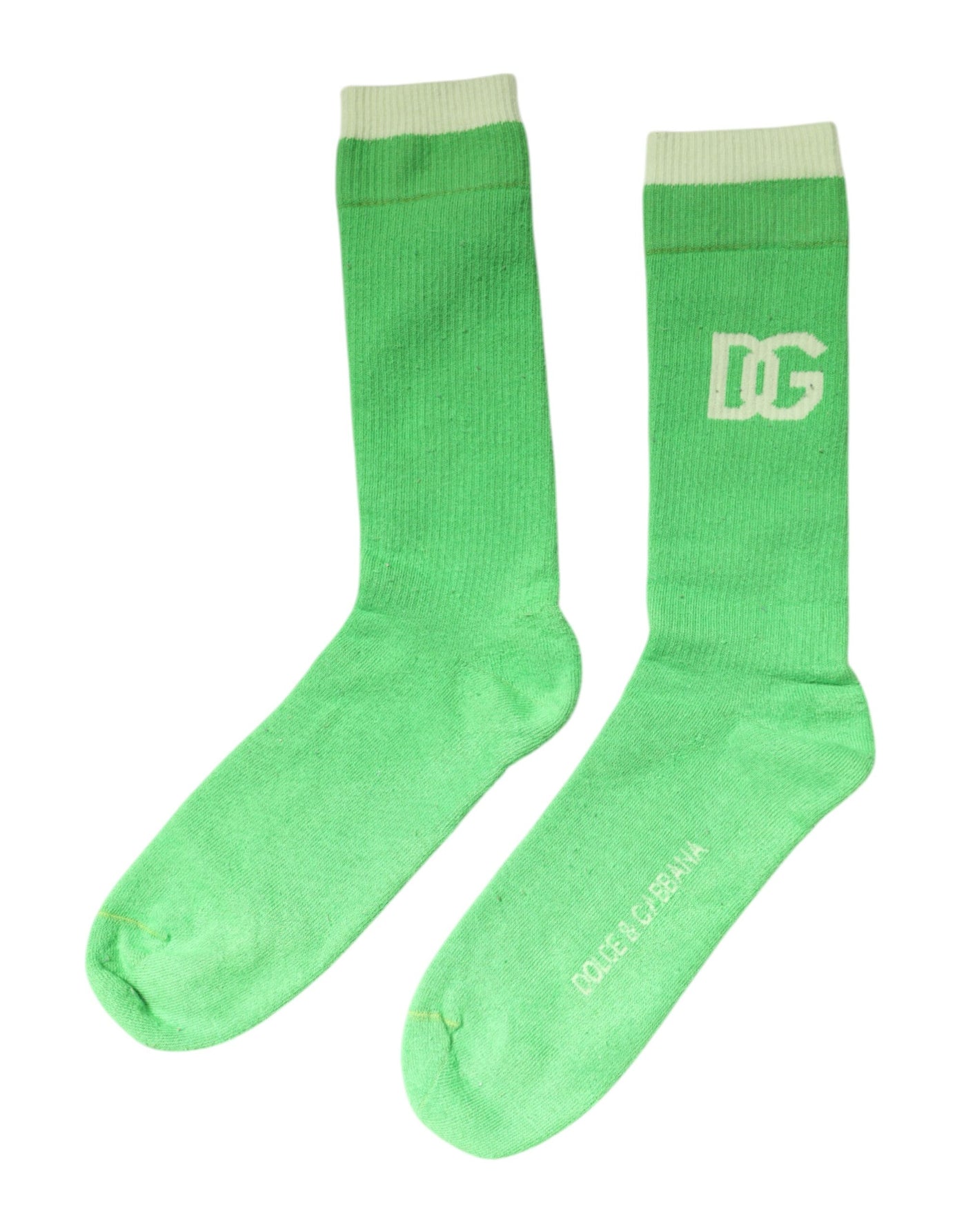 Chaussettes mi-mollet en nylon vert Dolce &amp; Gabbana avec logo DG pour homme