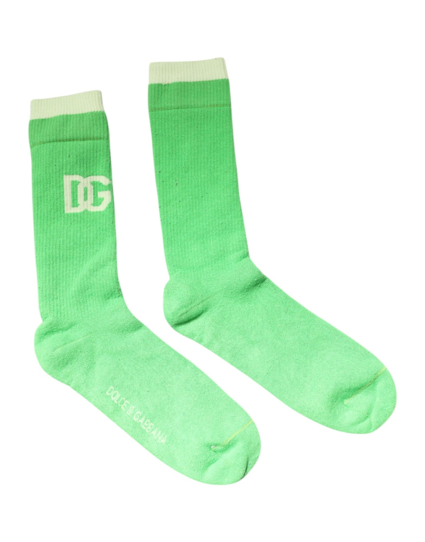 Chaussettes mi-mollet en nylon vert Dolce &amp; Gabbana avec logo DG pour homme