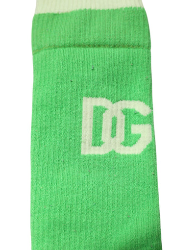 Chaussettes mi-mollet en nylon vert Dolce &amp; Gabbana avec logo DG pour homme