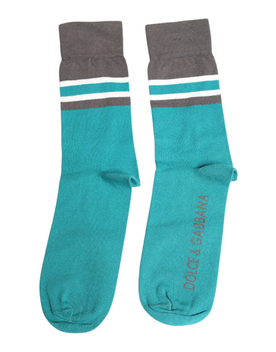 Chaussettes mi-mollet extensibles Dolce &amp; Gabbana vertes et grises avec logo DG