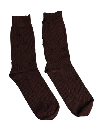 Chaussettes mi-mollet extensibles en coton uni marron Dolce &amp; Gabbana