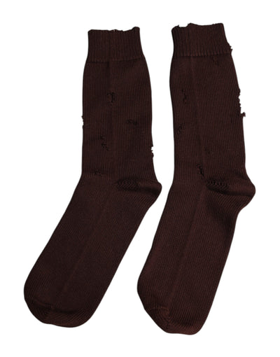 Chaussettes mi-mollet extensibles en coton uni marron Dolce &amp; Gabbana