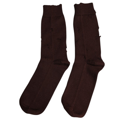 Chaussettes mi-mollet extensibles en coton uni marron Dolce &amp; Gabbana
