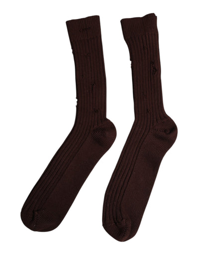 Chaussettes mi-mollet extensibles en coton marron Dolce &amp; Gabbana