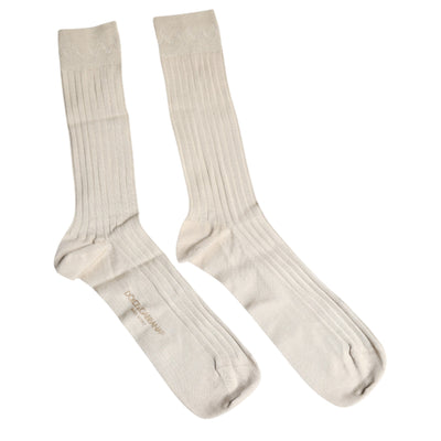 Chaussettes mi-mollet en coton stretch beige Dolce &amp; Gabbana avec logo
