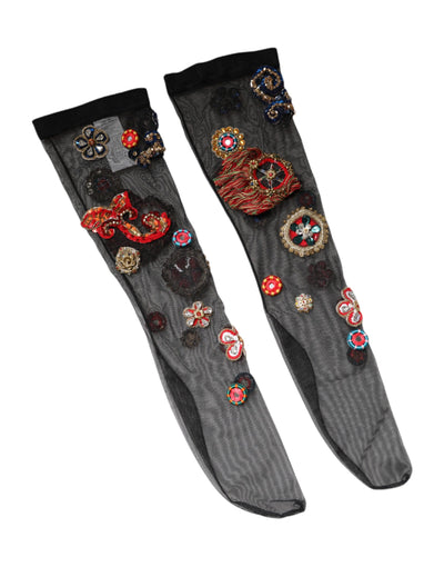 Chaussettes noires extensibles Carretto à cristaux Dolce &amp; Gabbana