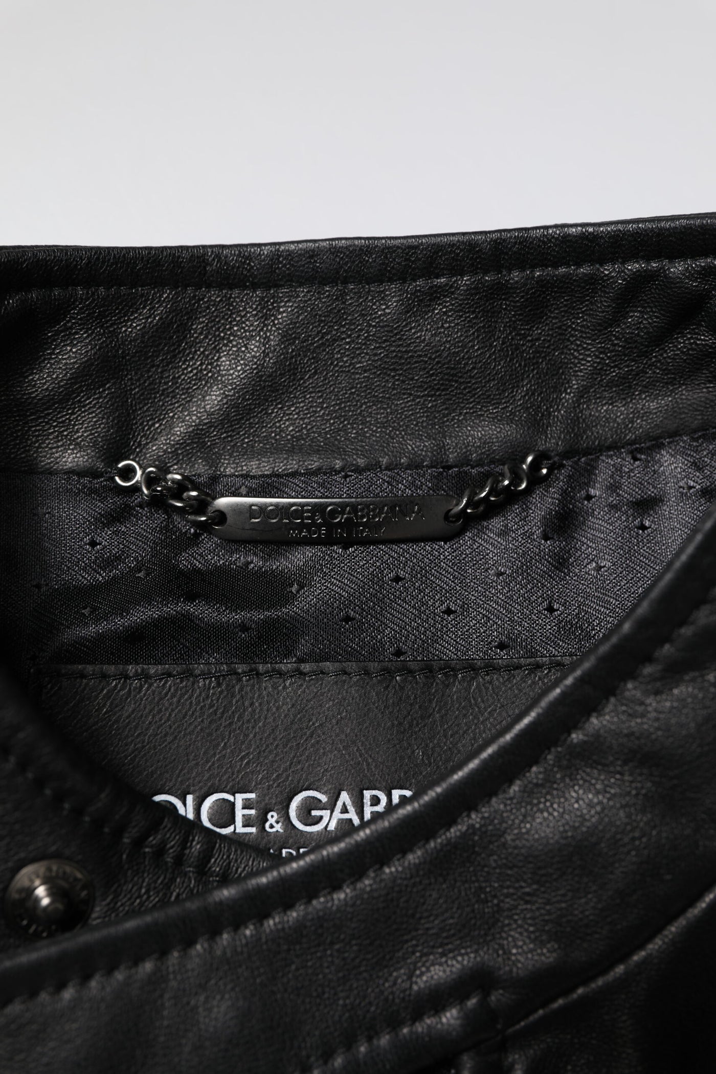 Veste motard entièrement zippée en cuir de mouton noir Dolce &amp; Gabbana