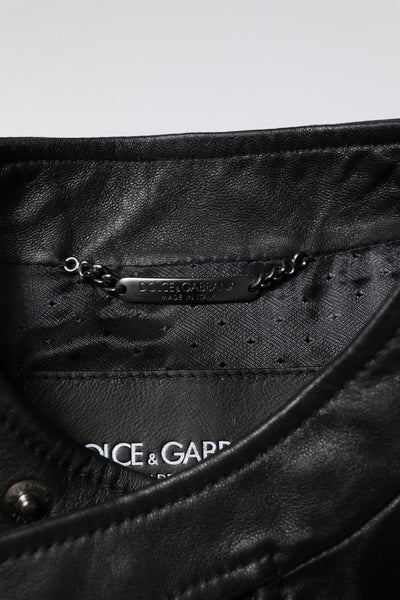 Veste motard entièrement zippée en cuir de mouton noir Dolce &amp; Gabbana