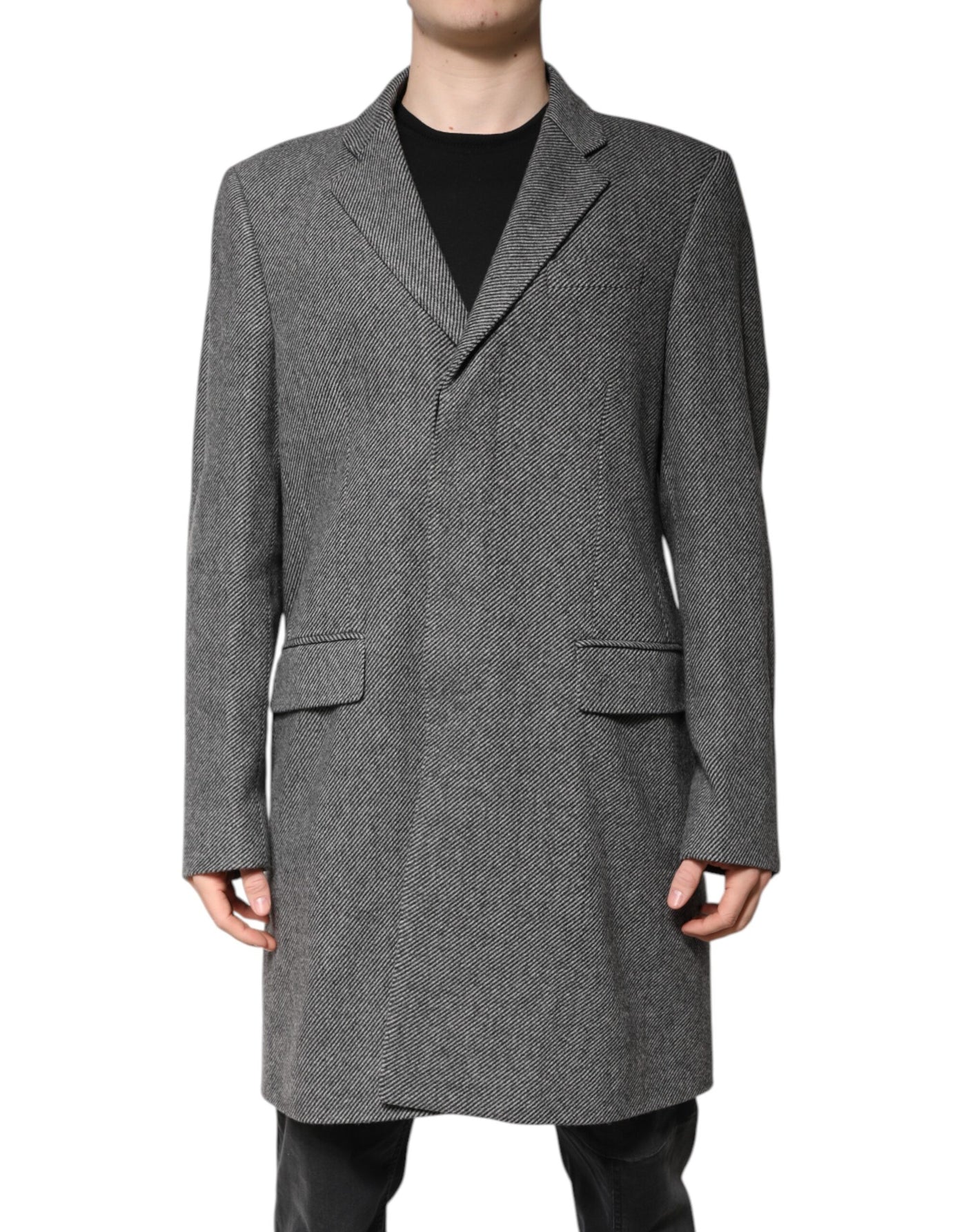 Trench-coat simple boutonnage en laine grise Dolce &amp; Gabbana