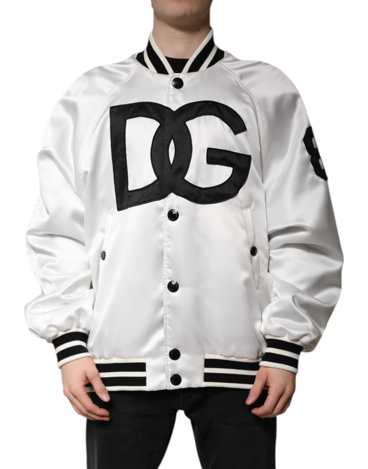 Blouson aviateur en jersey de polyester blanc avec logo DG Dolce &amp; Gabbana