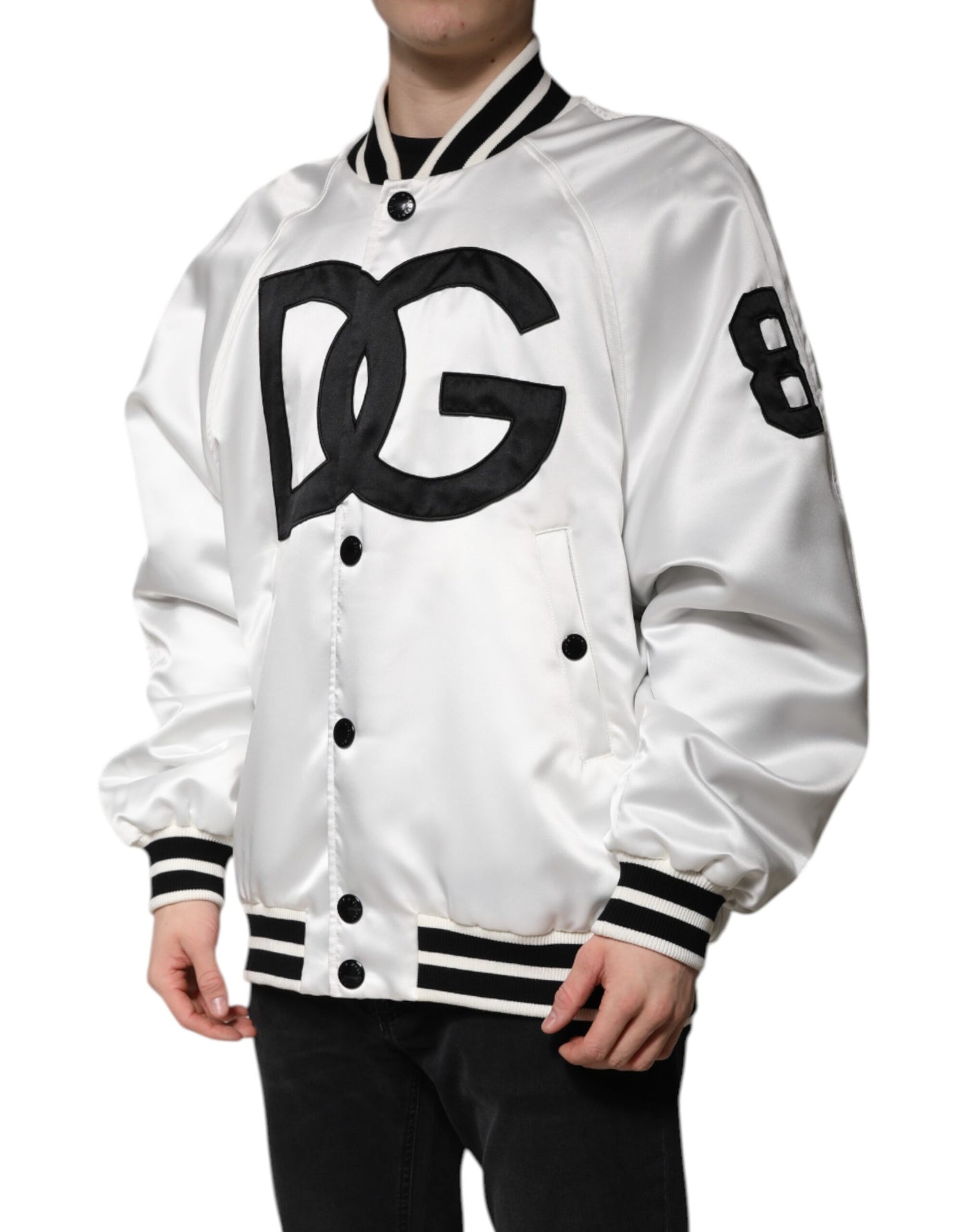 Blouson aviateur en jersey de polyester blanc avec logo DG Dolce &amp; Gabbana