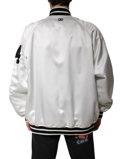 Blouson aviateur en jersey de polyester blanc avec logo DG Dolce &amp; Gabbana