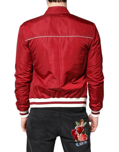 Dolce &amp; Gabbana Blouson aviateur zippé en nylon rouge et blanc pour homme