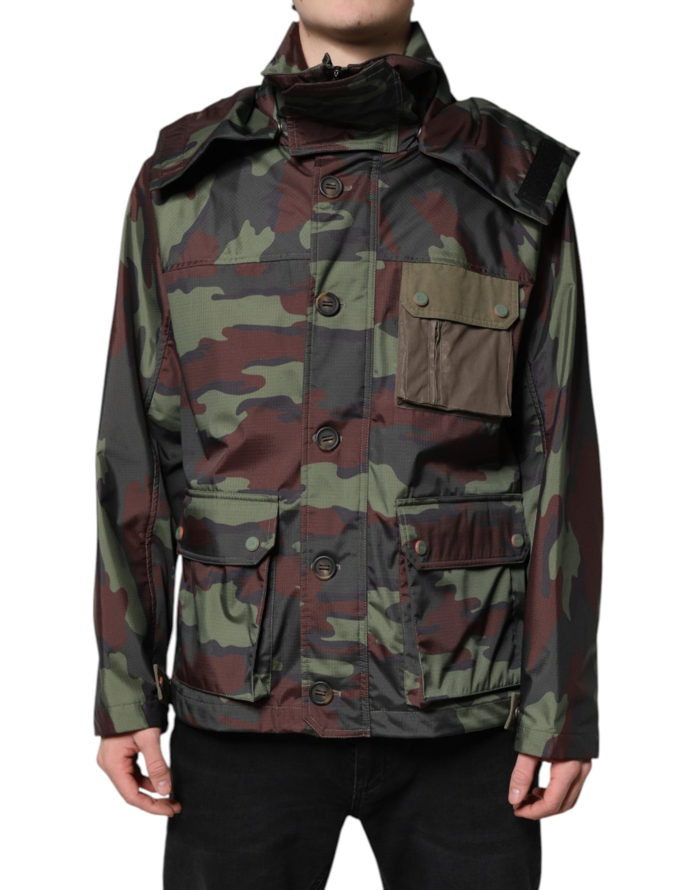 Veste à capuche boutonnée camouflage multicolore Dolce &amp; Gabbana
