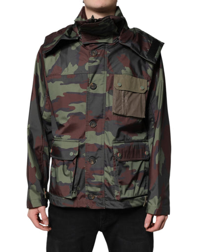 Veste à capuche boutonnée camouflage multicolore Dolce &amp; Gabbana