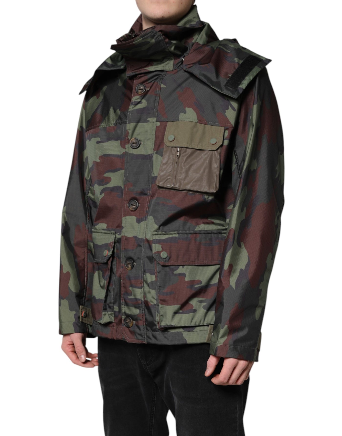 Veste à capuche boutonnée camouflage multicolore Dolce &amp; Gabbana