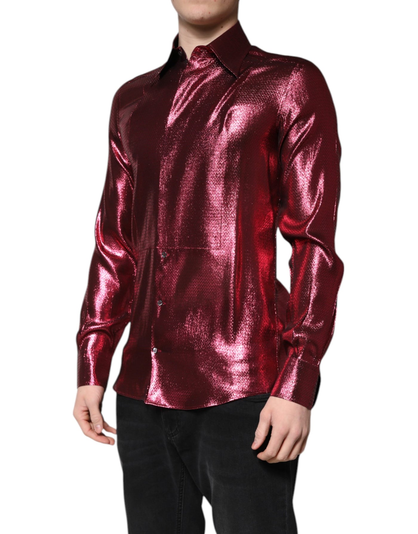 Chemise habillée en coton rouge métallisé Dolce &amp; Gabbana