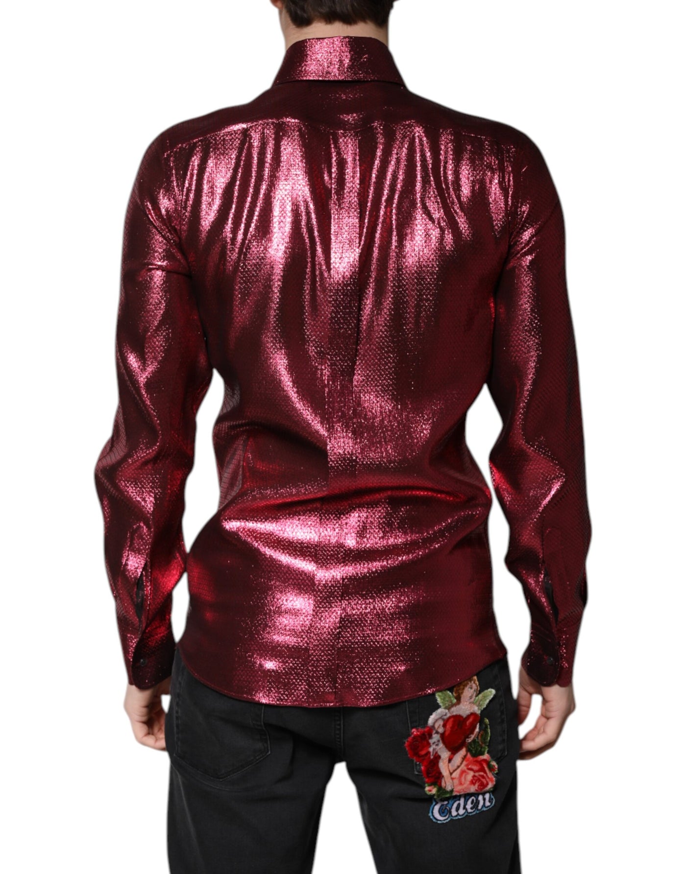 Chemise habillée en coton rouge métallisé Dolce &amp; Gabbana