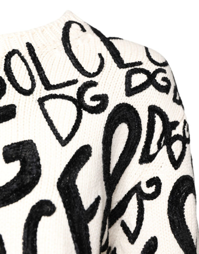 Pull Dolce &amp; Gabbana blanc et noir avec logo imprimé pour femme