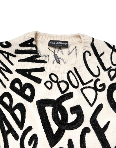 Pull Dolce &amp; Gabbana blanc et noir avec logo imprimé pour femme