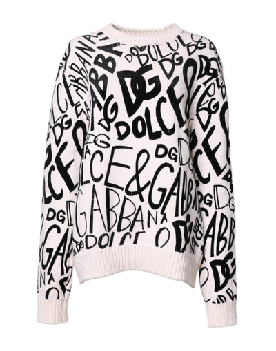 Dolce &amp; Gabbana Wit Zwart Logo Print Dames Pullover Trui