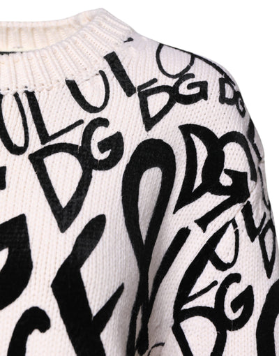 Dolce &amp; Gabbana Wit Zwart Logo Print Dames Pullover Trui