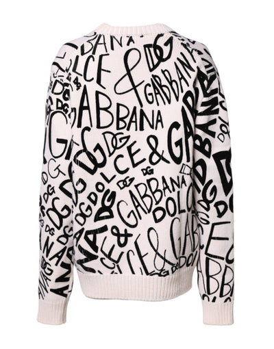 Dolce &amp; Gabbana Wit Zwart Logo Print Dames Pullover Trui