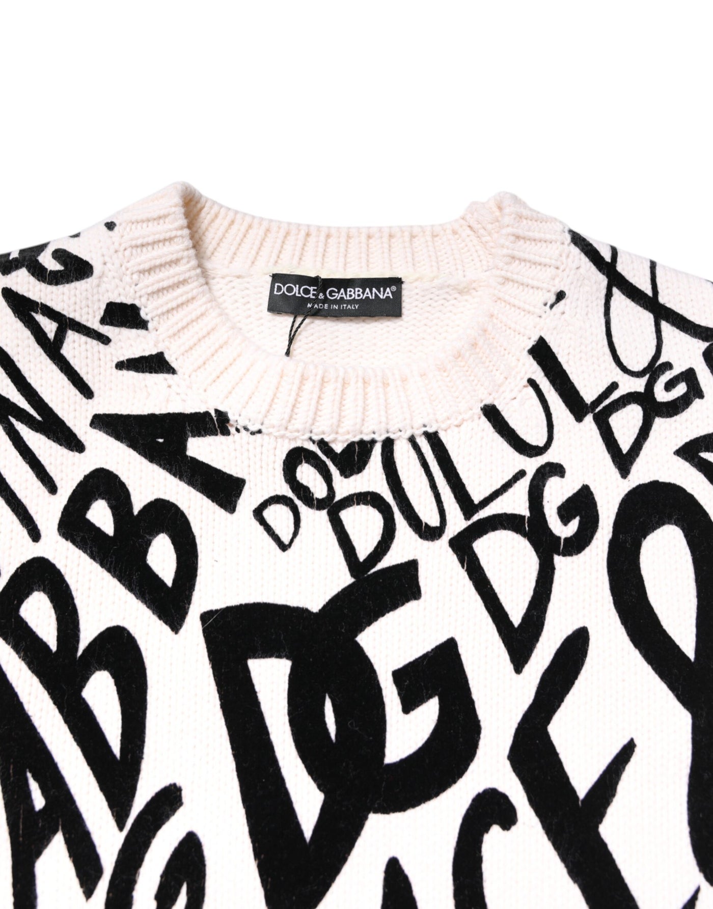 Dolce &amp; Gabbana Wit Zwart Logo Print Dames Pullover Trui