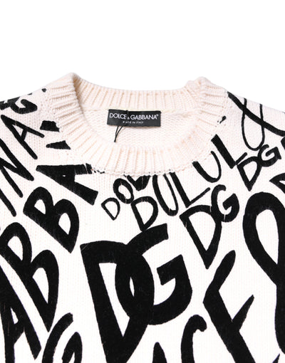 Dolce &amp; Gabbana Wit Zwart Logo Print Dames Pullover Trui