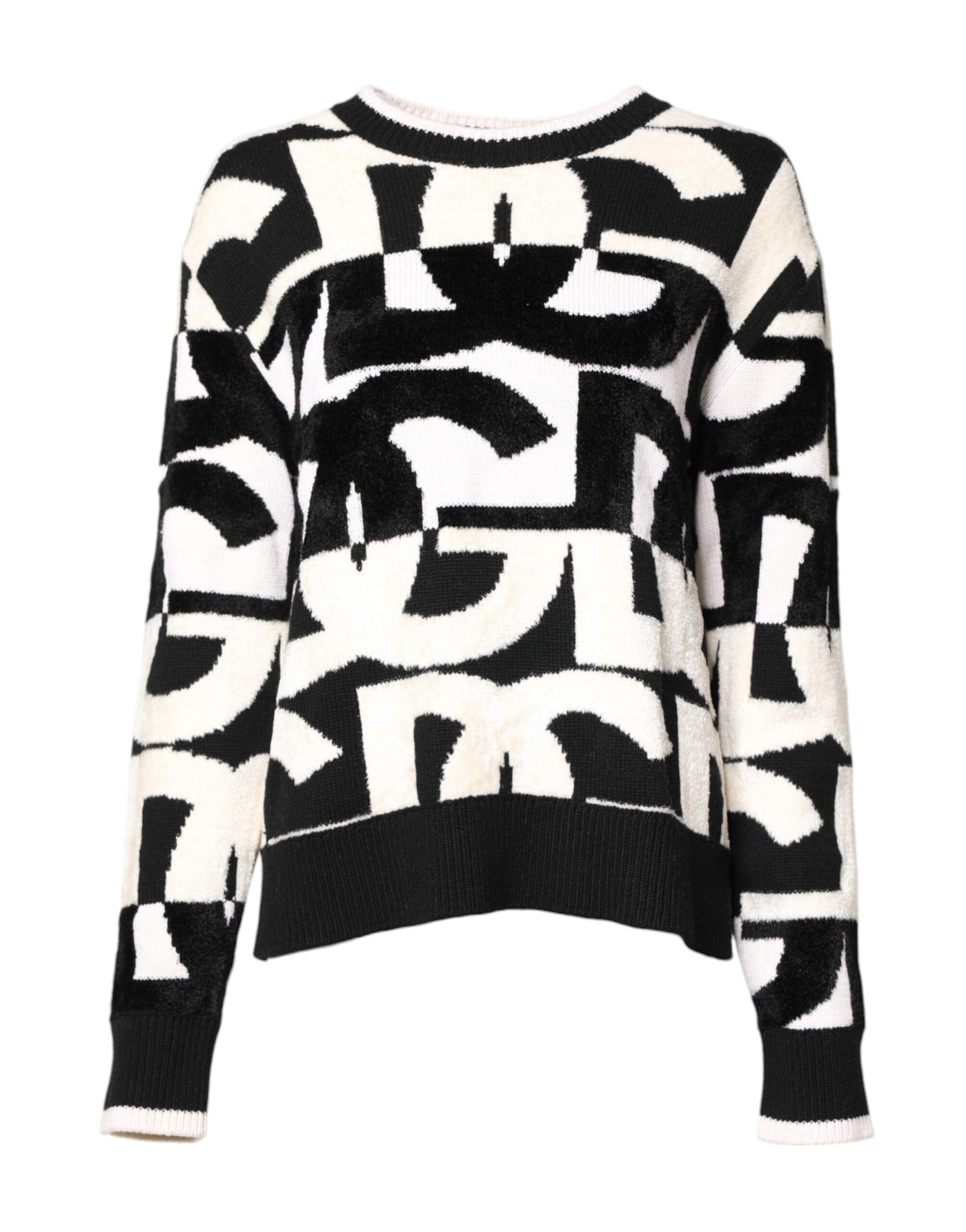 Dolce &amp; Gabbana Wit Zwart Logo Print Dames Pullover Trui