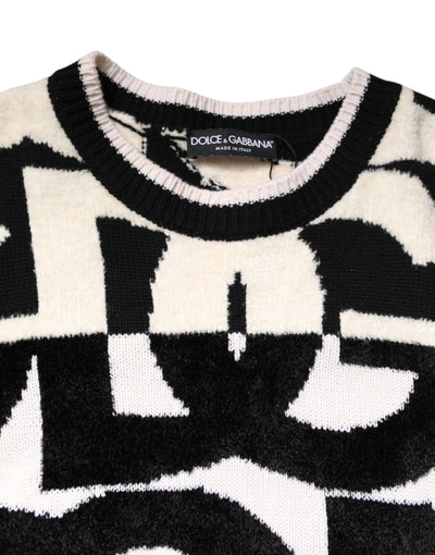 Dolce &amp; Gabbana Wit Zwart Logo Print Dames Pullover Trui
