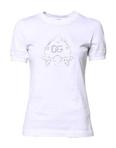 T-shirt ras du cou en coton blanc à logo floral Dolce &amp; Gabbana