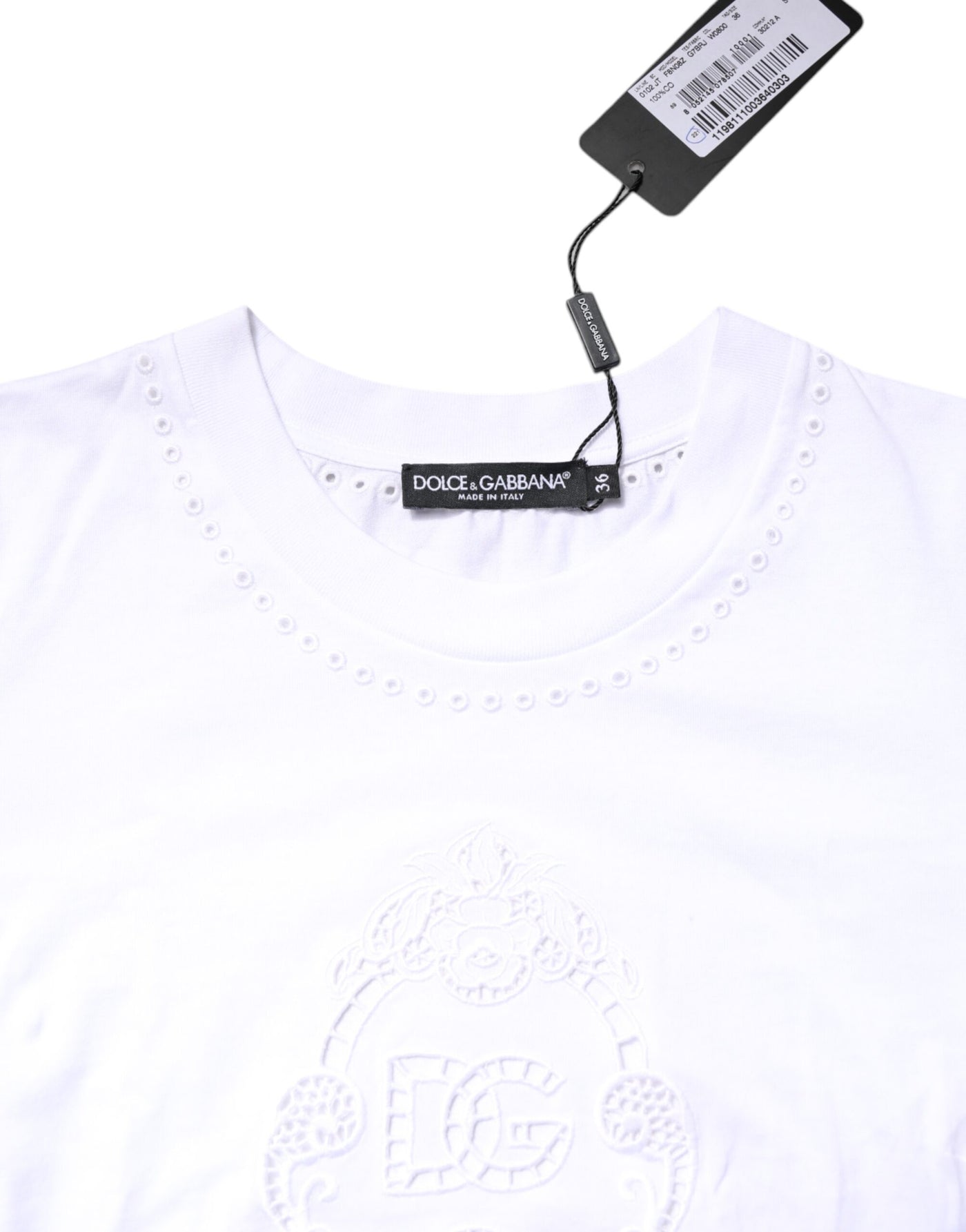 T-shirt ras du cou en coton blanc à logo floral Dolce &amp; Gabbana