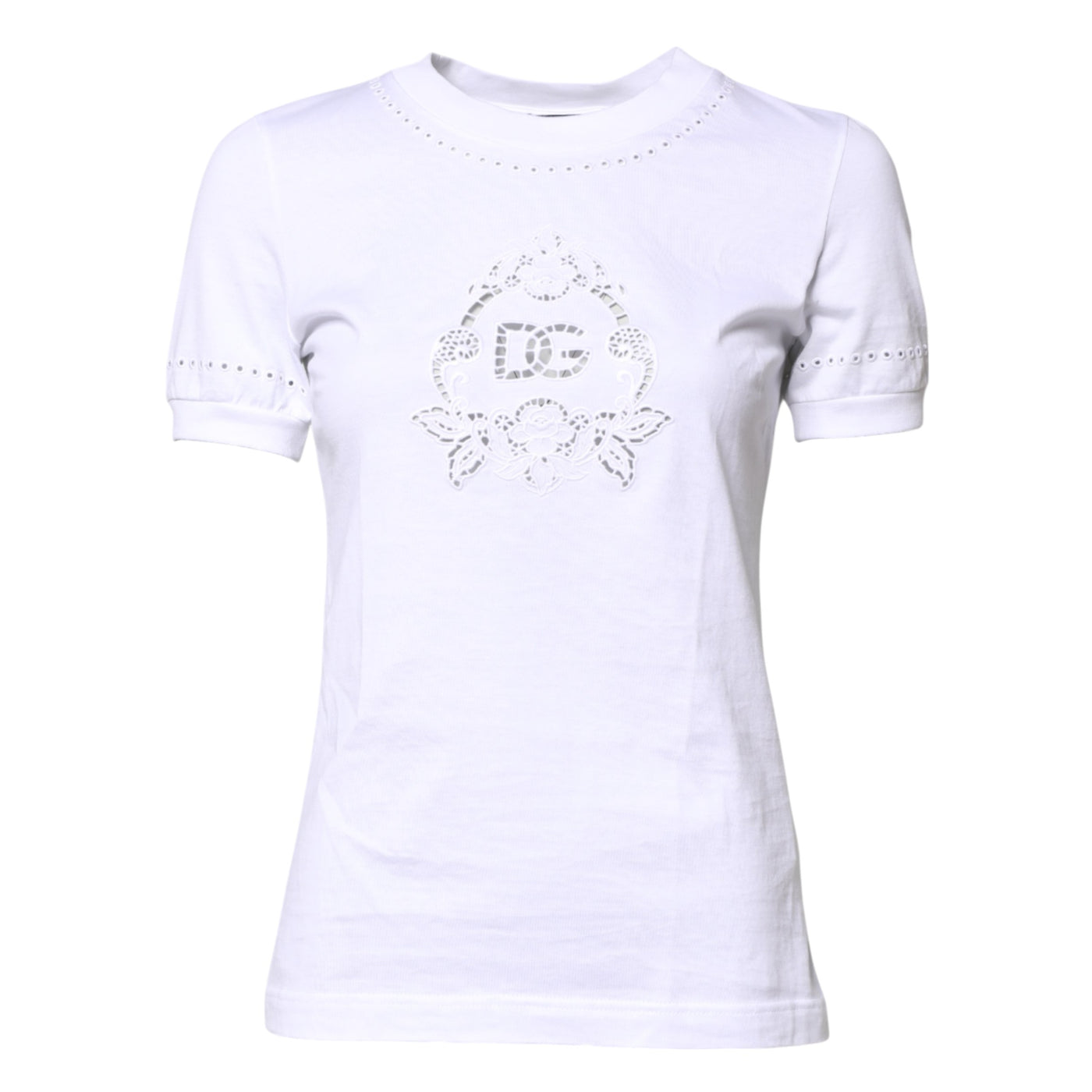 T-shirt ras du cou en coton blanc à logo floral Dolce &amp; Gabbana