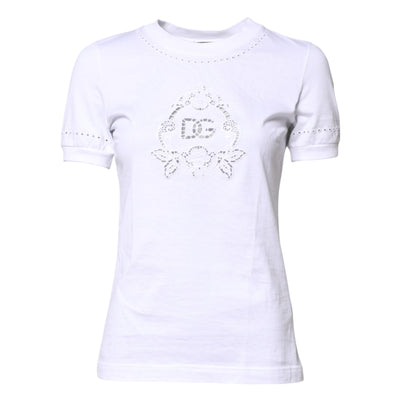 T-shirt ras du cou en coton blanc à logo floral Dolce &amp; Gabbana