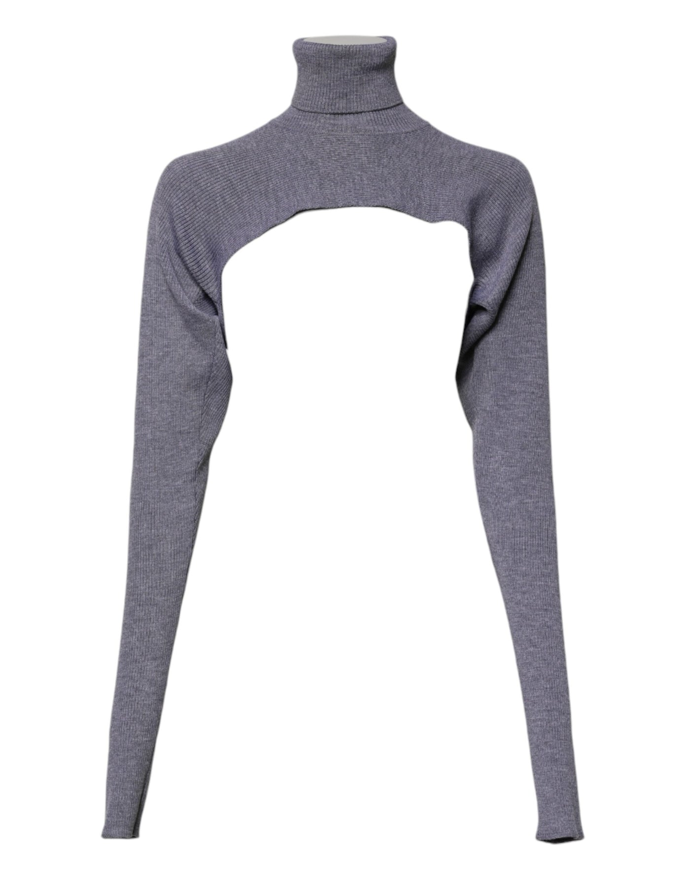 Dolce &amp; Gabbana Grijze Wollen Gebreide Turtleneck Cropped Top Trui