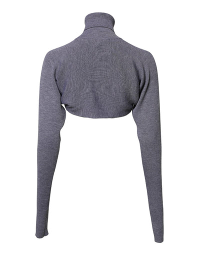Dolce &amp; Gabbana Grijze Wollen Gebreide Turtleneck Cropped Top Trui