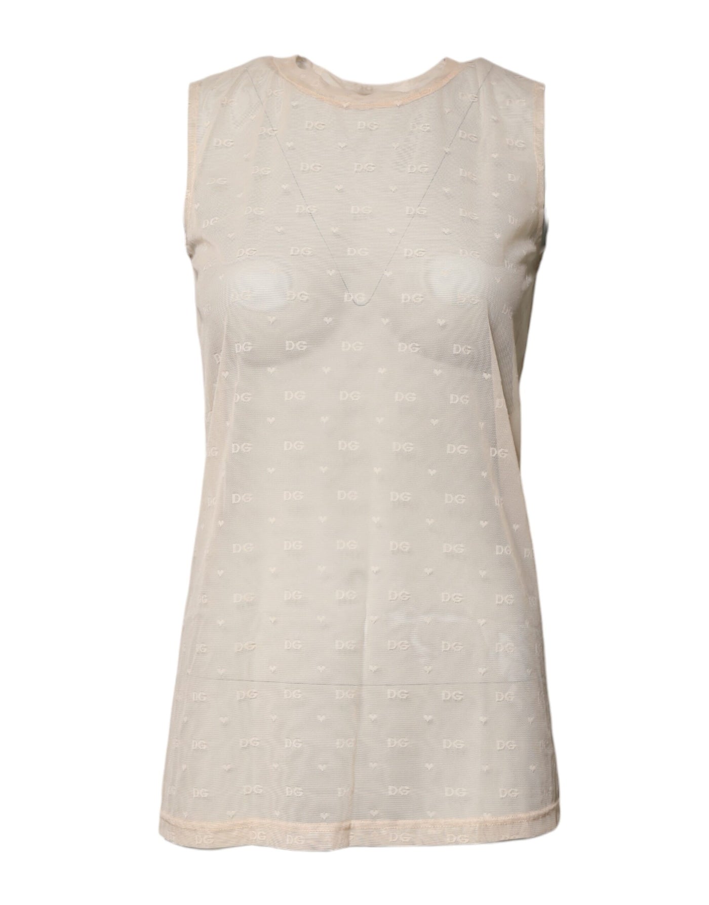 Dolce &amp; Gabbana Ivoor Nylon Logo Doorschijnende Mouwloze Tanktop