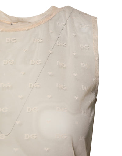 Dolce &amp; Gabbana Ivoor Nylon Logo Doorschijnende Mouwloze Tanktop