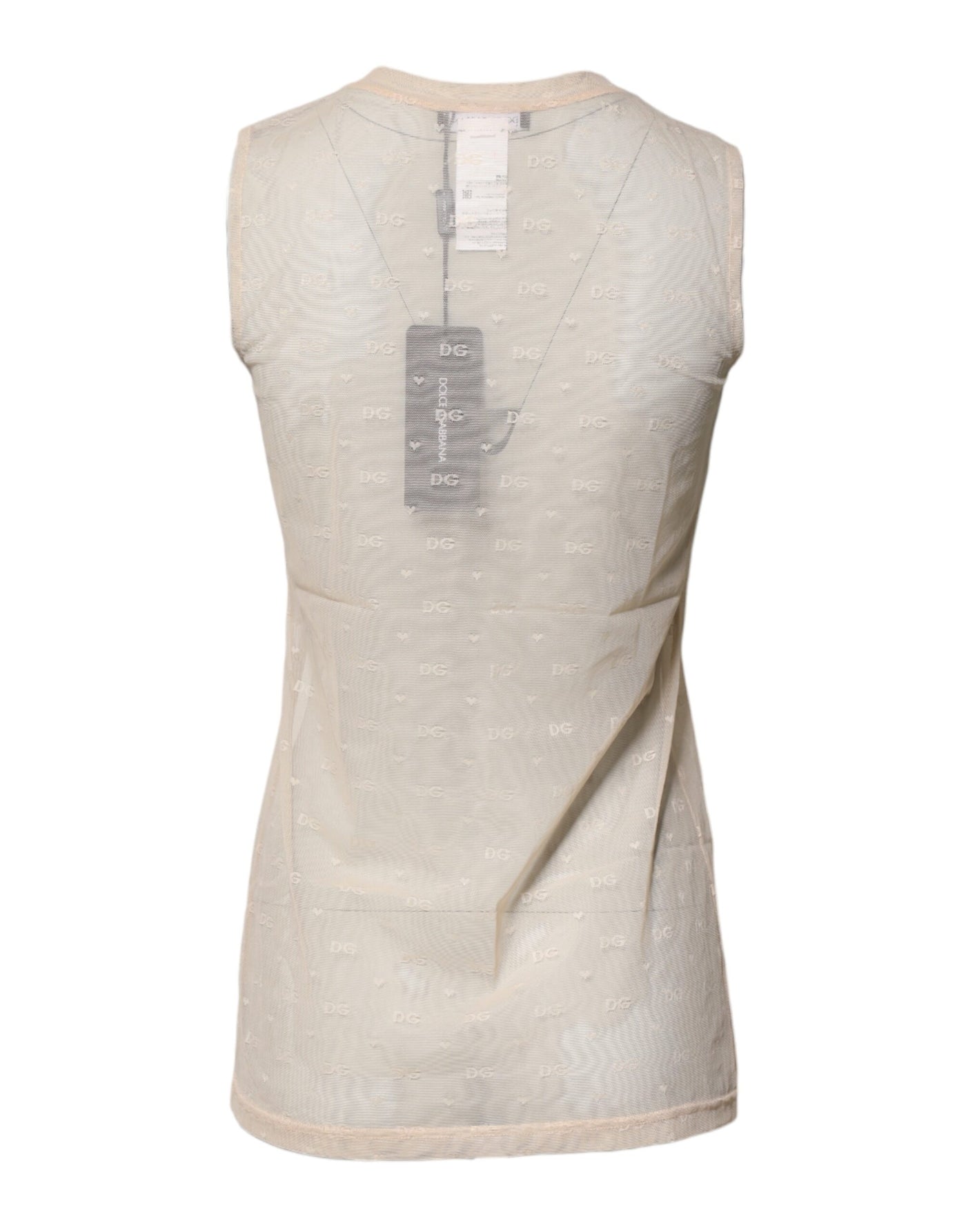 Dolce &amp; Gabbana Ivoor Nylon Logo Doorschijnende Mouwloze Tanktop