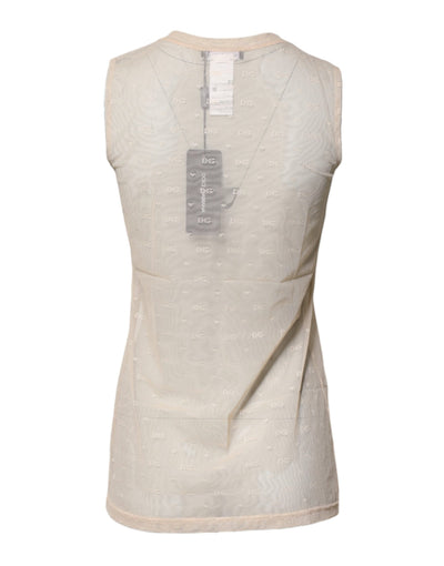Dolce &amp; Gabbana Ivoor Nylon Logo Doorschijnende Mouwloze Tanktop