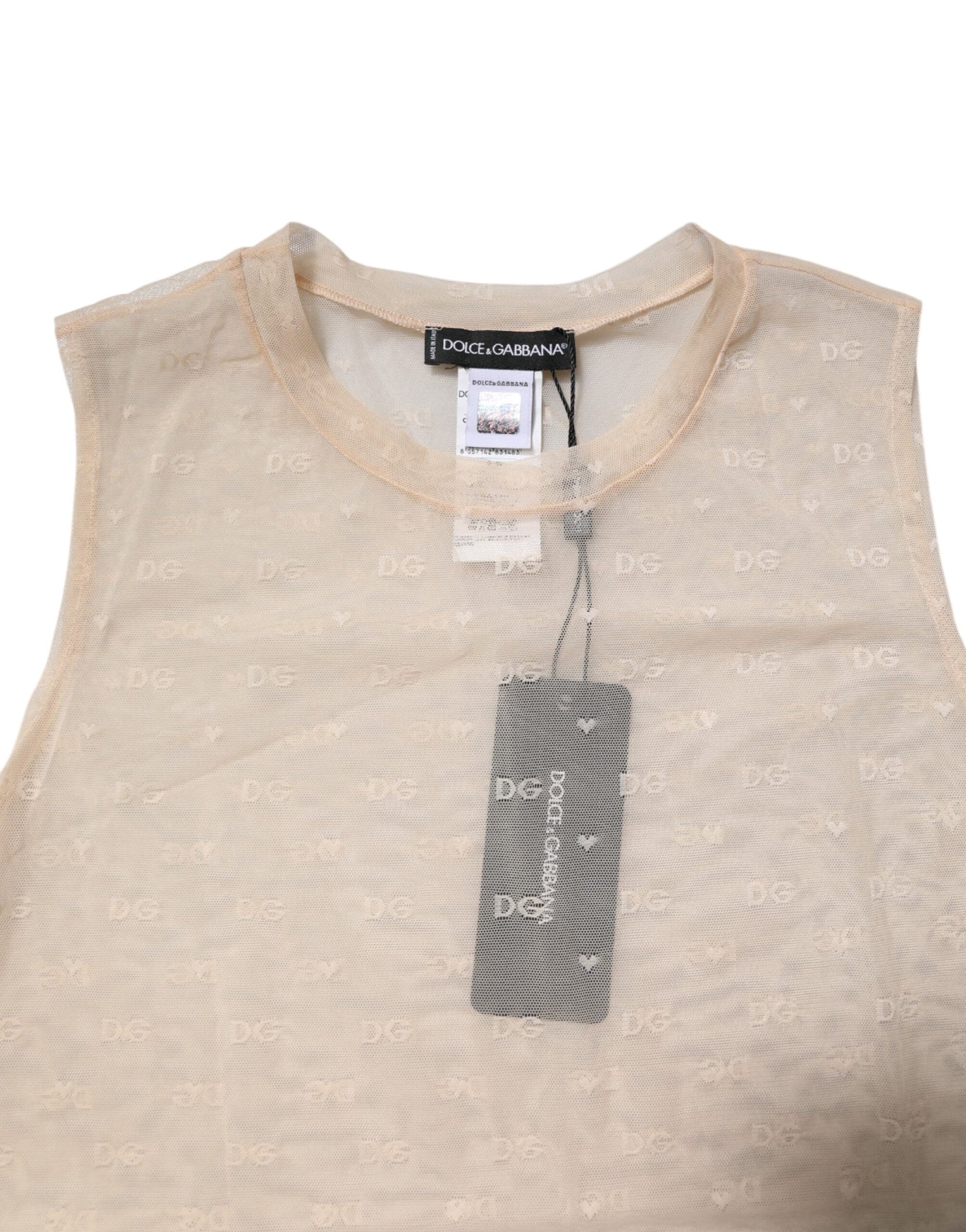 Dolce &amp; Gabbana Ivoor Nylon Logo Doorschijnende Mouwloze Tanktop
