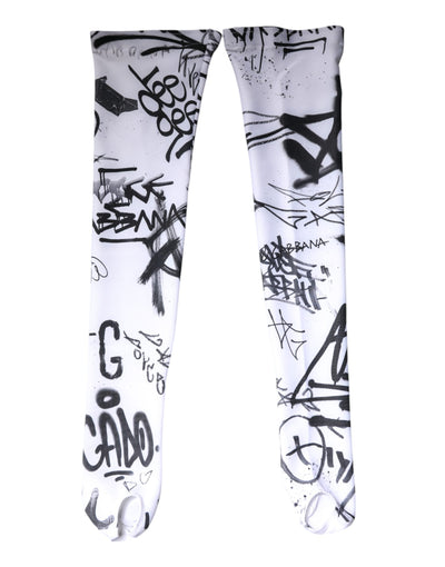 Dolce & Gabbana White Graffiti Cotton Over Calf Stockings Socks