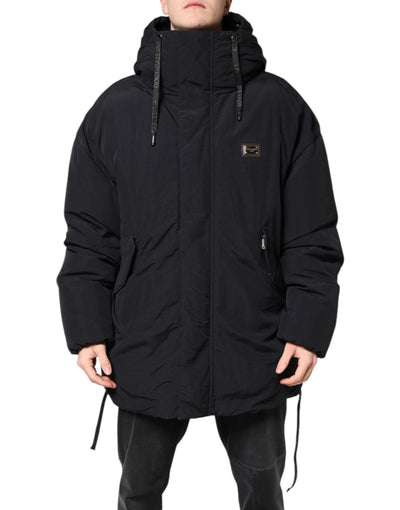 Parka à capuche zippée en nylon noir Dolce &amp; Gabbana