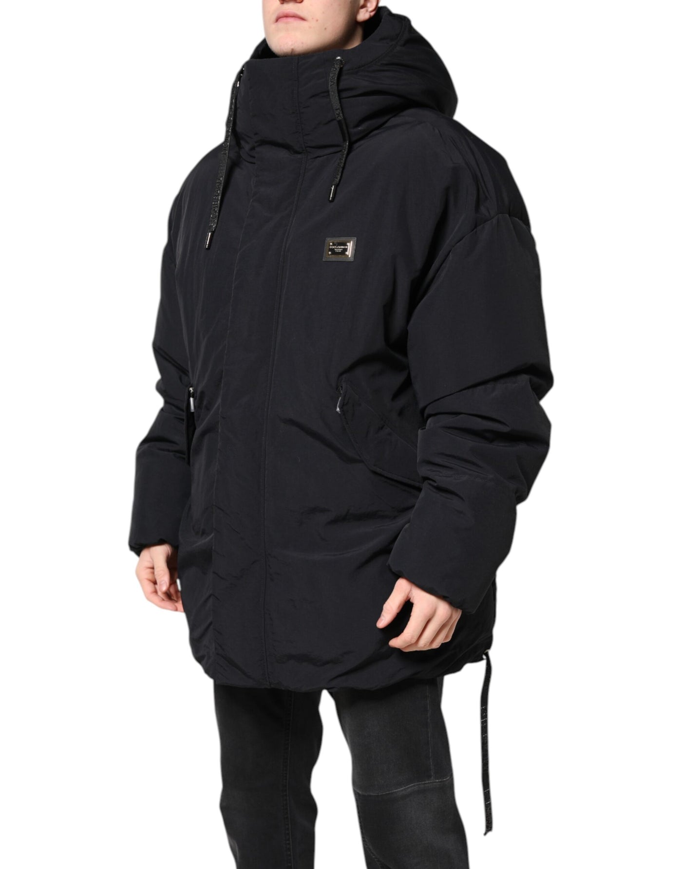 Parka à capuche zippée en nylon noir Dolce &amp; Gabbana