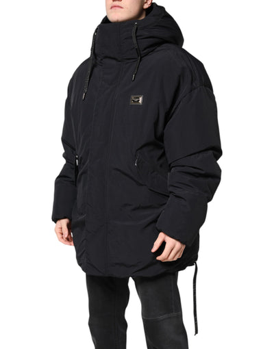 Parka à capuche zippée en nylon noir Dolce &amp; Gabbana