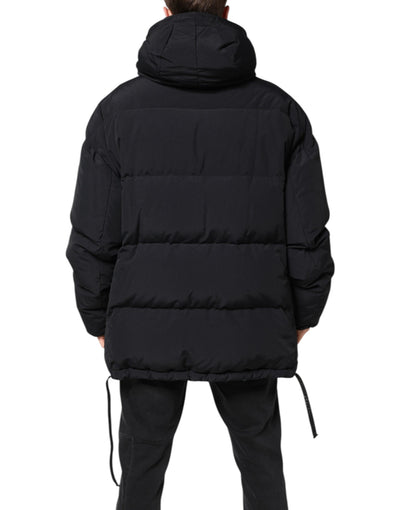 Parka à capuche zippée en nylon noir Dolce &amp; Gabbana