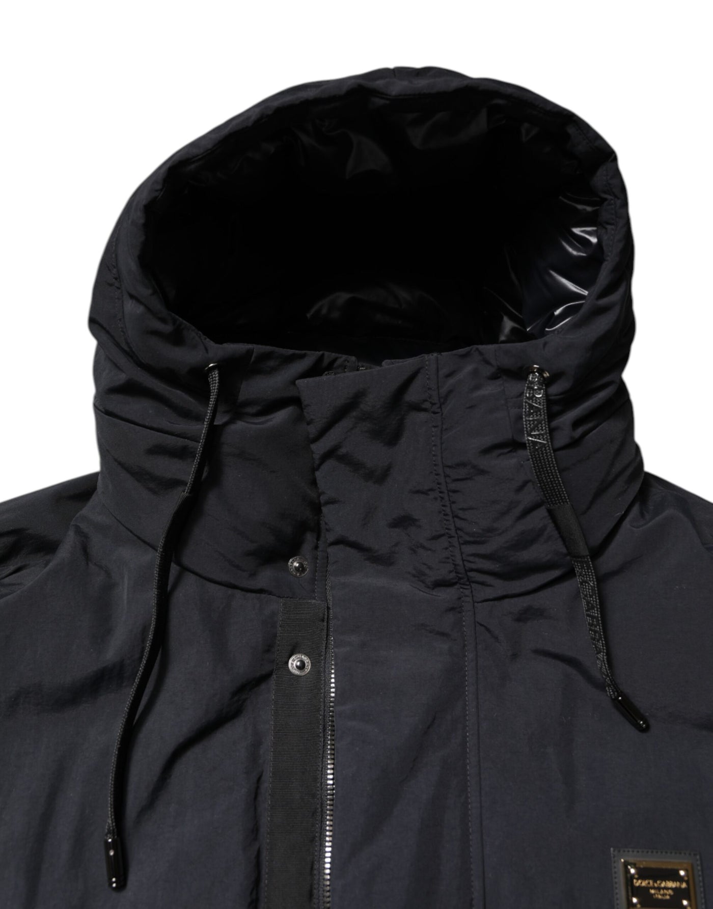 Parka à capuche zippée en nylon noir Dolce &amp; Gabbana